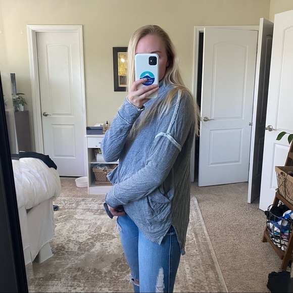 We the Free Flight Pullover Gray Raw Edge Turtle - Picture 5 of 7